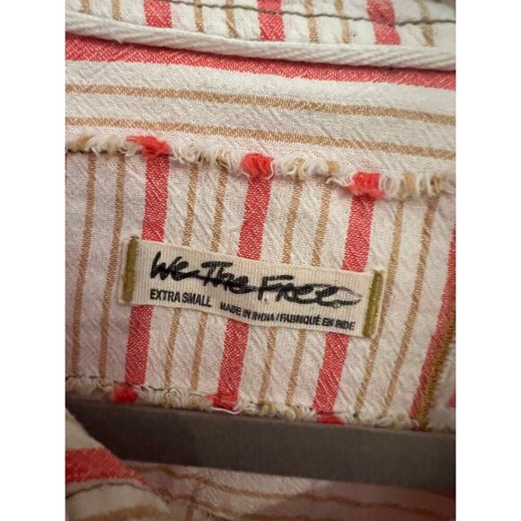 Free People We The Free Striped Red Oxford Crop Button Front XS Boxy Top Shirt - Picture 4 of 10